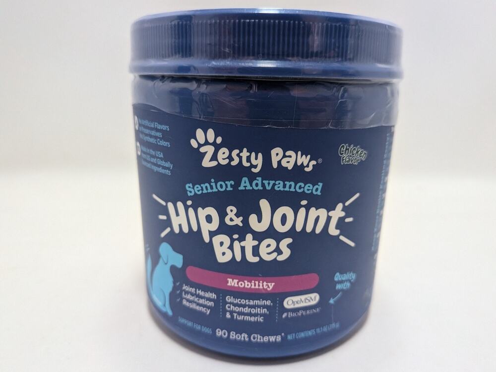 Zesty Paws Senior Advanced Hip/Joint Mobility Bites for Dogs (90 Chicken Chews)